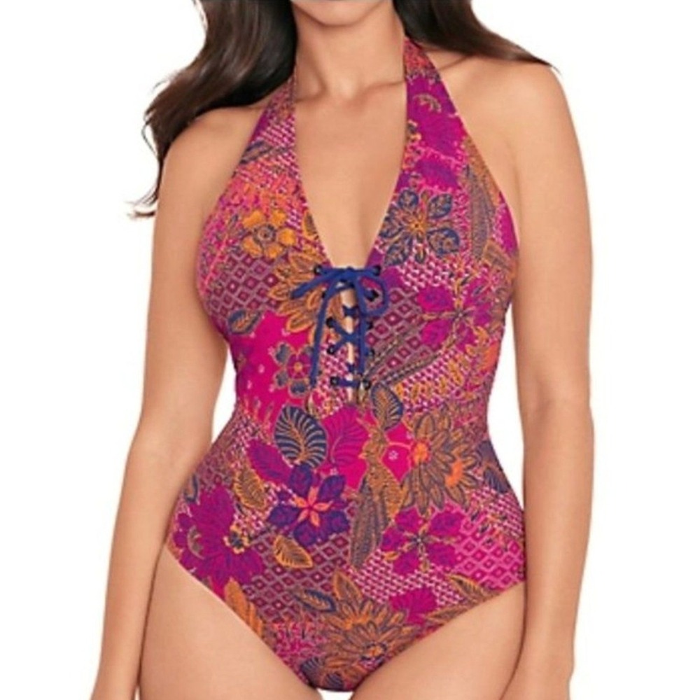 Skinny Dippers Sirena One Piece Swimsuit S Sunset Floral Batik NWT